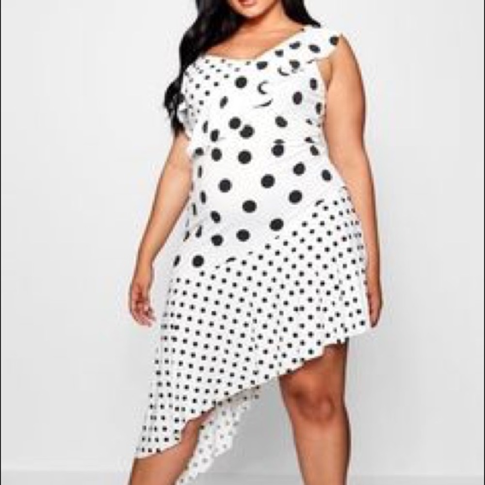 Boohoo Plus Maya Spotted Ruffle Midi Dress